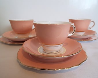 Vintage Colclough Harlequin Pink Teacup and Cake Plate. Pink Trio Tea Set, Perfect For An Afternoon Tea Party Or Pretty Pink Baby Shower