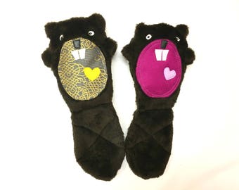 dog toy Beaver faux fur, squeak and paper crinkle beaver dog toy