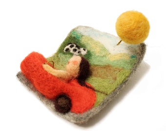 Felted jewelry - handmade felted brooch "vacation on country side"