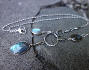 Labradorite Pendants Long Necklace, Birthday Gift, Mother Gift, Anniversary