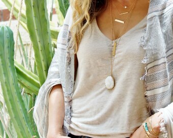 White Druzy Necklace, Long Druzy Necklace, Gold Filled Necklace, Gemstone Necklace, Gold Necklace, Long Layering Necklace, Boho Necklace
