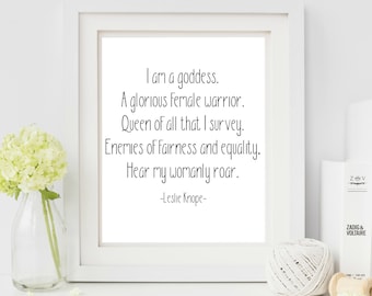 Female, Goddess, Leslie Knope, Pledge, Parks and Rec, TV show, Coworker, Gift, Cubicle, Quote, Office, Decor, Print, Boss, Whatever you do
