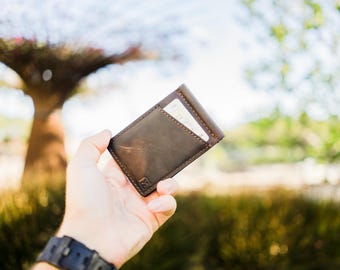 Leather Money Clip RFID Blocking Bi-Fold Wallet Made from Full Grain Leather, with Cash Clip - The Griffin (Dark Brown)