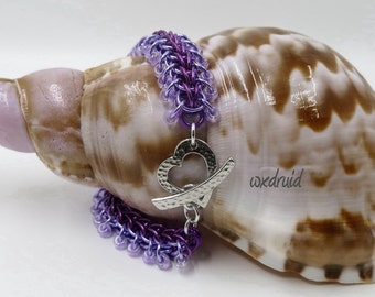 Beaded Chainmaille Bracelet, Violet and Lilac Full Persian Anodized Aluminum Chainmail Bracelet