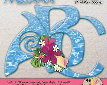 DIGITAL ALPHABET Clip Art Moana Vaiana Oceania inspired Maui Digital Download Scrapbooking Sea