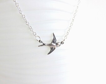Silver Bird Necklace - Sparrow Necklace, Silver Necklace, Bird Jewelry, Little Bird Necklace, Bohemian Jewelry, Gift For Her, Simple Jewelry