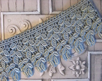 Gorgeous 3.5" Wide Rayon Venice Lace Trim in Slate Blue (1 yd)