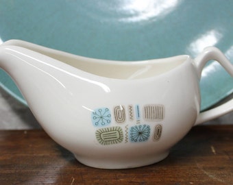 Temporama gravy boat with flea bite on spout, Mid Century dinnerware, Cannonsburg Dura Gloss