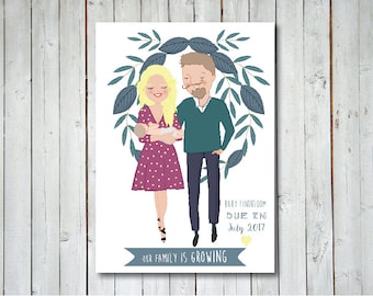 Pregnancy Announcement with Custom and Illustrated Portrait