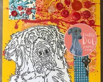 Golden Retriever doodle art ORIGINAL 10x10 inch on wood