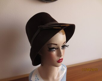 Vintage Hut Kappe Fedora braun Wolle 1940 Ritz Henry Pollak N.Y.
