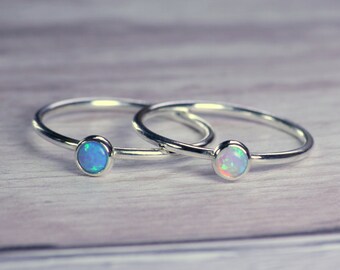 Silver opal ring, delicate ring, stacking ring, sterling silver ring, skinny ring, birthstone ring, gemstone ring, solitare ring