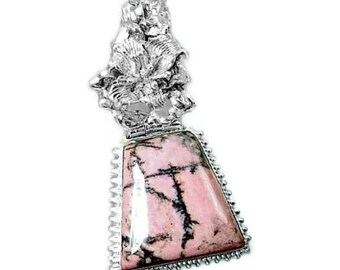 Pink Rhodonite and Sterling Silver Pendant