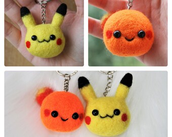 Pikachu Kawaii Charmander, Pokemon Keychain, needle felted pokemon, felted pokemon character, miniature charmander, keyring Handcrafted wool