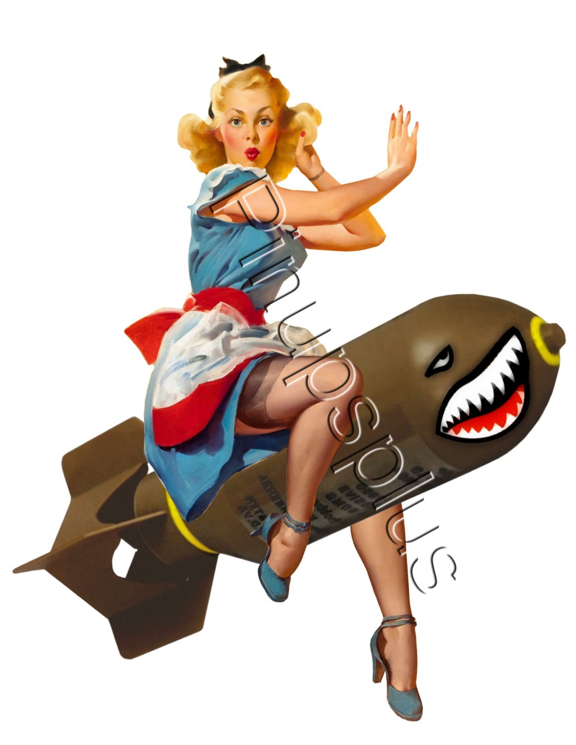 Sexy Garters And Stockings Bomber Nose Art Pinup Girl On Sharks Tooth Bomb Waterslide Decal Hang 