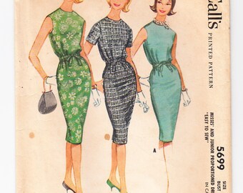 Vintage 1960 McCall's 5699 UNCUT Sewing Pattern Junior's Misses' Proportioned Slim Dress Size 12 Bust 32