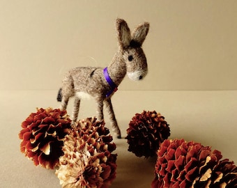 Needle felted donkey ornament, donkey gifts, Christmas tree decoration, rustic holiday ornament, farm animal decor