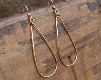 Wire Wrapped Tear Drop Hoop Earrings in Gold, Silver or Copper