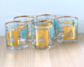 Set of 4 Vintage Libbey Mid Century Riverboat Steamboat Whiskey Tumblers Retro Barware
