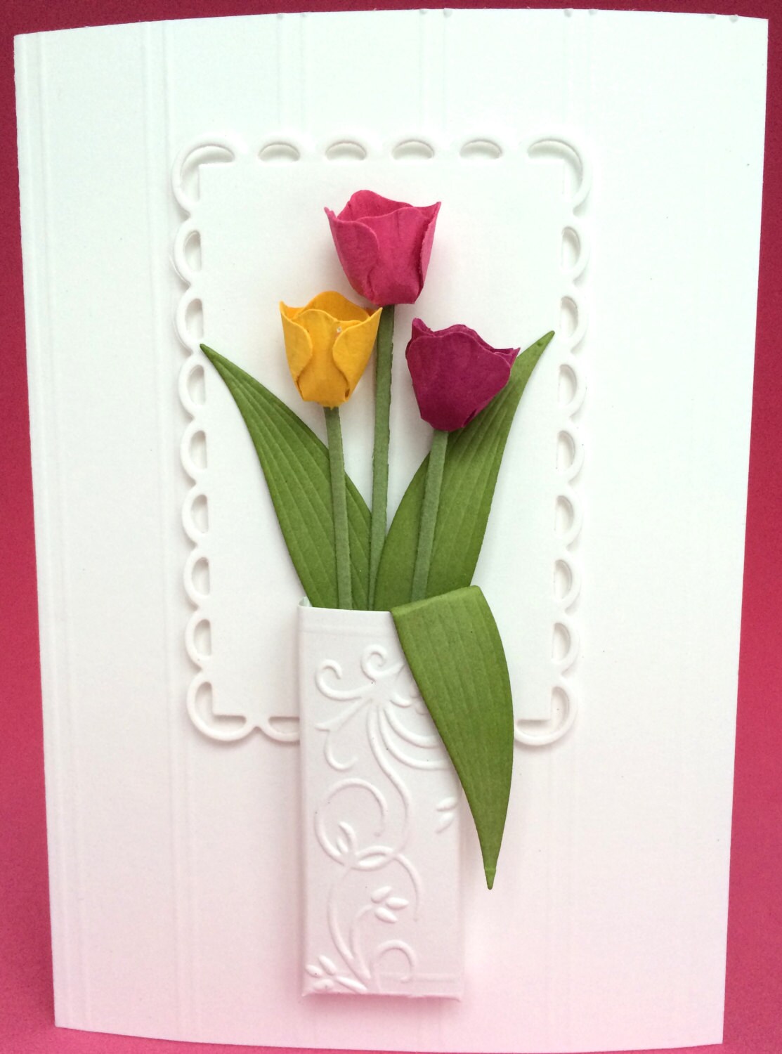 make cards decoupage greeting Card Birthday Tulips a Vase All Occasion 3D Card in Handmade