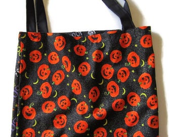 Trick or Treat Bag, Halloween Bag, Pumpkin Bag, Halloween Tote, Cloth Trick or Treat Bag, Orange and Black, Halloween Shopping Bag, Cotton