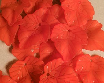 Red Frosted Leaf Charms - Acrylic Leaves - Red Leaves - Fall Leaves - Autumn Leaves - Frosted Acrylic Leaves - Bulk Leaf Charms