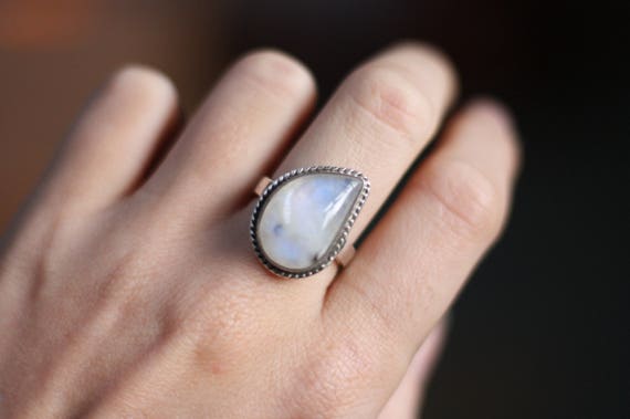 BESPOKE MOONSTONE RING - Adjustable Sterling Silver Ring - Gemstone Ring - Moonchild - Glitter - Galaxy - Statement Ring - Rare- Crystal