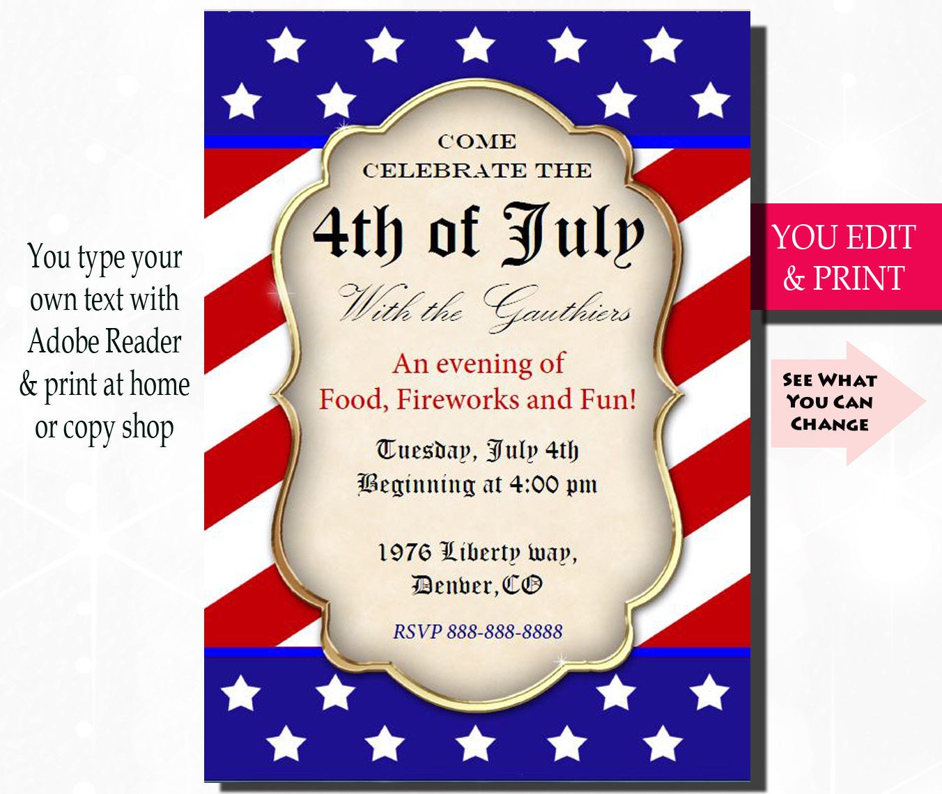 4th of July Invitation Fourth of July Invitation July 4th