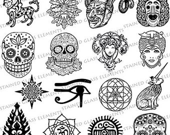 Folklore ceramic decals, ceramic decals for image transfer, myths transfers, sepia transfers, glass pendants, skull decals, quality decals