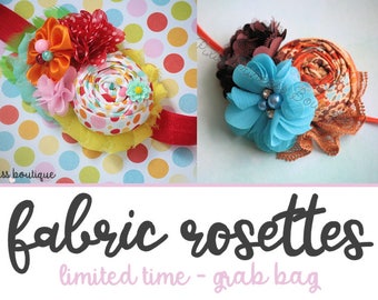 10 Fabric Rolled Rosettes - Grab Bag of Random Prints and Colors