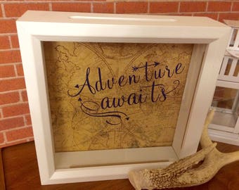 Adventure Awaits Shadow Box Bank - Adventure Fund, Money Box, Shadow Box Bank, Money Bank, Travel Fund, Retirement Gift