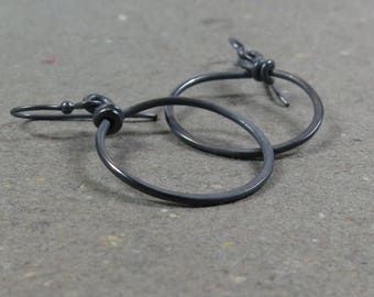 Sterling Silver Hoop Earrings Oxidized Minimalist Earrings Gift for Her