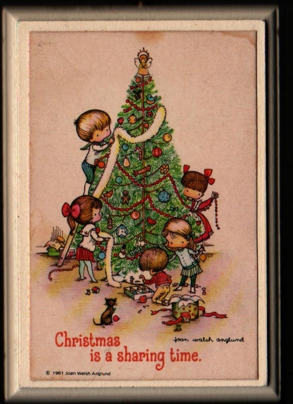 Christmas is a Sharing Time Wall Hanging Plaque + Joan Walsh Anglund + 1961 + Vintage Home Decor