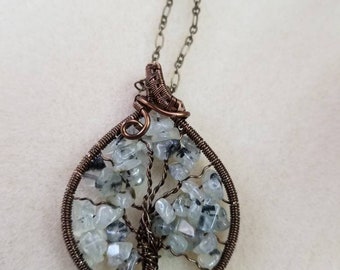 Prehnite wire wrapped Tree of Life pendant