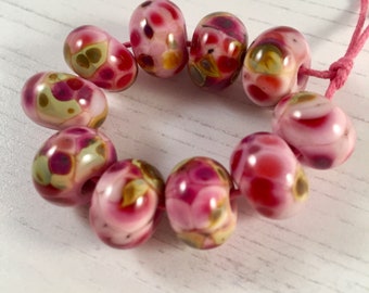 Royal Ballet Pink Frittie Lampwork Beads, SRA, UK Lampwork, UK Seller
