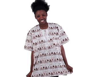 Africa Tradtional Dashiki - White/Maroon