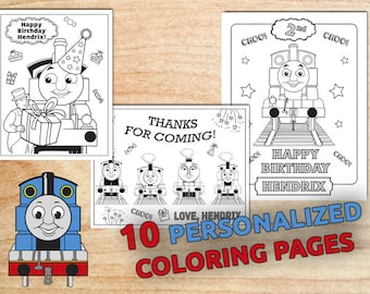 Thomas The Train Birthday Party Coloring pages, Personalized, Printable, Party supplies, Digital, PDF