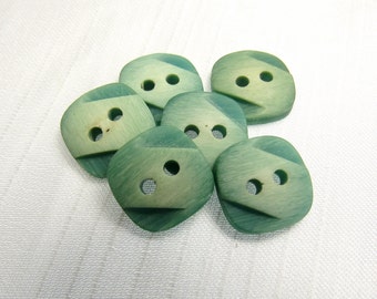 Aquamarine Diagonals: 5/8" (16mm) Square Buttons - Set of 6 Vintage New Old Stock Buttons