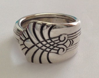 Spoon Ring VOGUE 1938 Art Deco Silverware Jewelry Vintage Silverplate Size 5 to 12 Choose Your Size