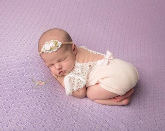 Newborn Pink Lace Romper, Baby Girl, Clothing, Lace, Pink, sweater knit, Photography Prop, Newborn Clothing