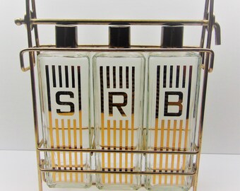 Vintage Liquor Decanters with Holder, Display Rack Carrier Bar