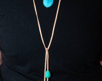 Faux Leather and Turquoise Lariat