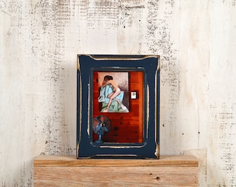 5x7" Picture Frame in Wide Bones Style with Super Vintage Navy Blue Finish - IN STOCK - Same Day Shipping - 5 x 7 Photo Frame - Rustic Frame