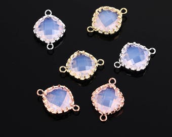 2pcs framed glass connector, faceted glass charm/pendant/connector , gold/rose gold/silver plating, 18MM*13MM