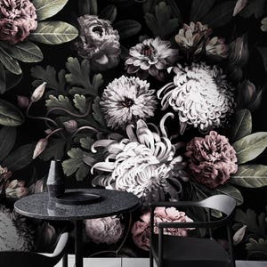 Dark Floral Wallpaper - Dark Flowers Wallpaper - Vintage Floral Wallpaper