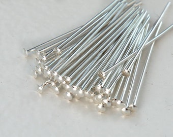 Head Pin, Silver Plated, 1 Inch (25mm) 22 gauge - 100 pcs - eHPSPB21-1