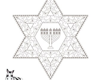 Shalom Aleichem Jewish Star-Coloring Page Printable-Star of