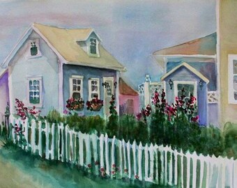 Block Island painting,"Behind The Blue Dory" 30x22"original watercolor
