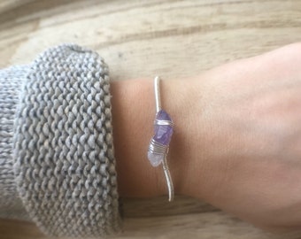 AMETHYST- wire wrapped/adjustable bracelet