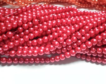 50 glass pearls 4 mm Red